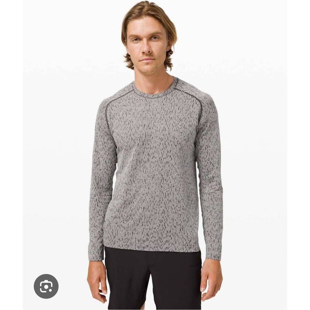 Lululemon Men's Long Sleeve Athletic Shirt Textured Pattern Gray Black Size L